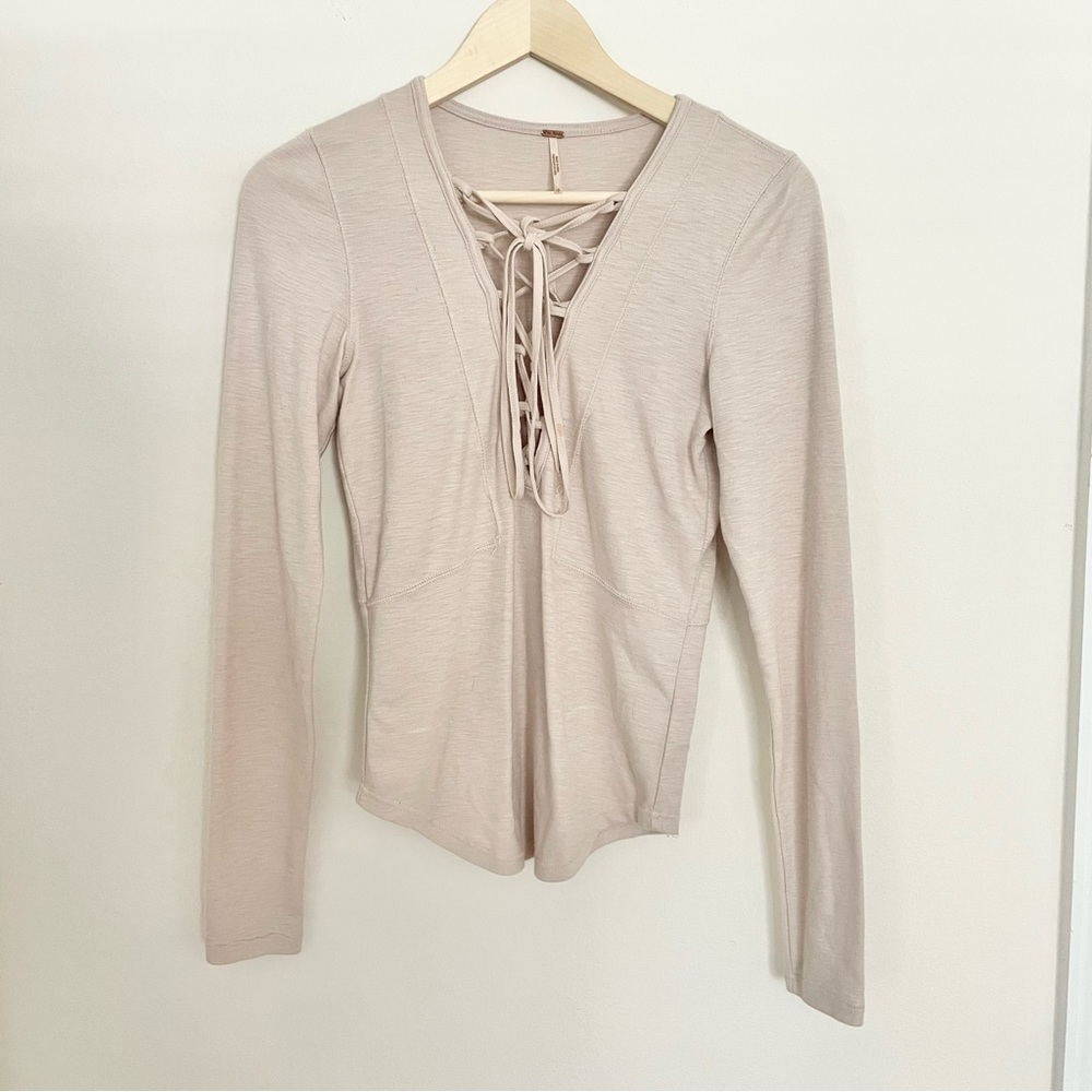 FREE PEOPLE Lace Up Pale Pink Top